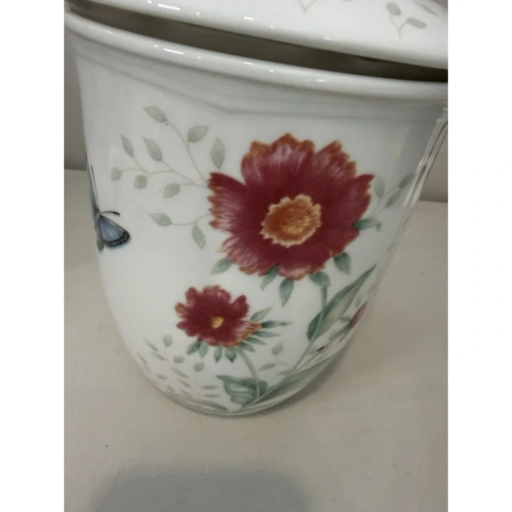 Lenox Porcelain Butterfly Meadow Large Canister with Lid 9